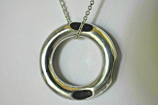 Tiffany & Co Gehry Ebony Wood Inlay Round Sterling Silver Pendant Necklace Italy