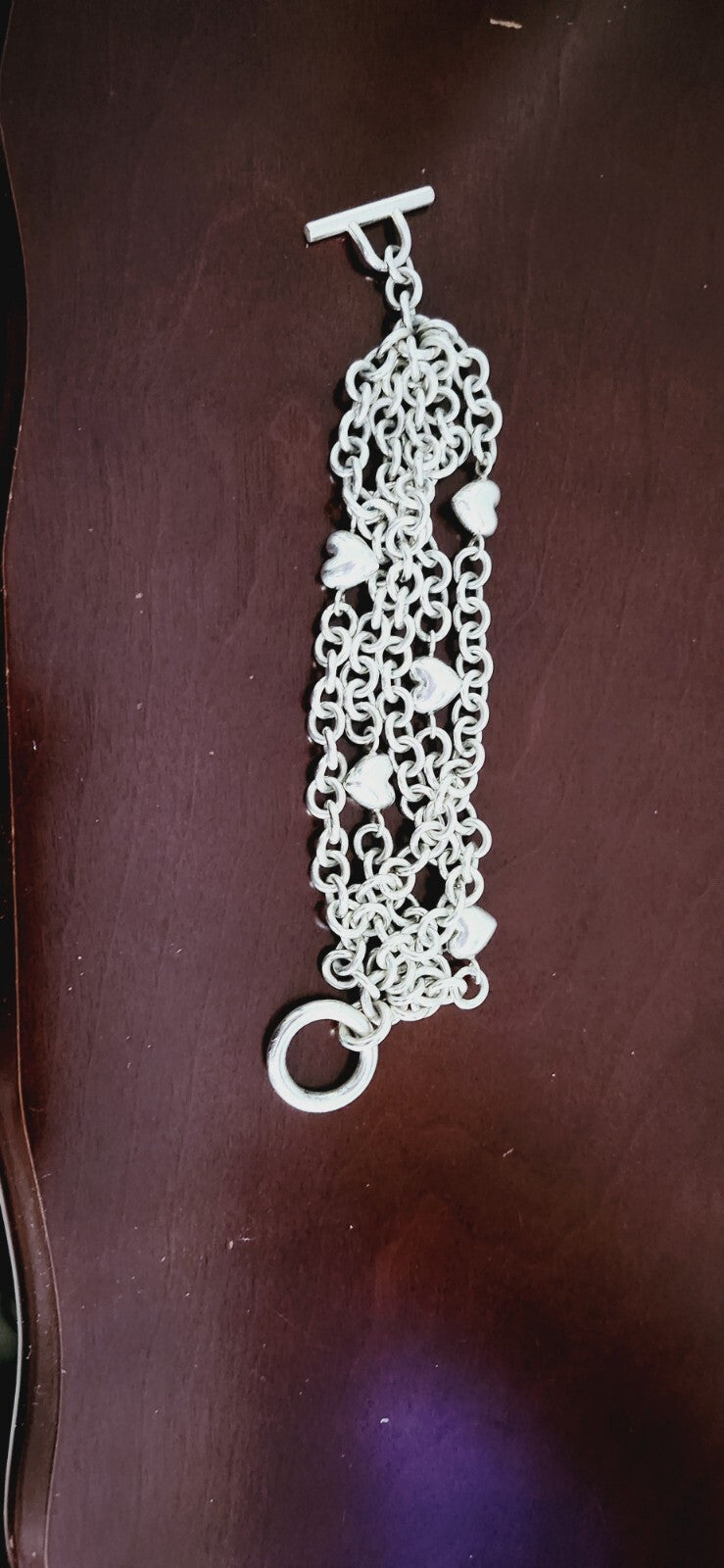 TIFFANY & Co Puffed Heart Multi-Strand Chain Toggle Clasp Bracelet Vintage RARE