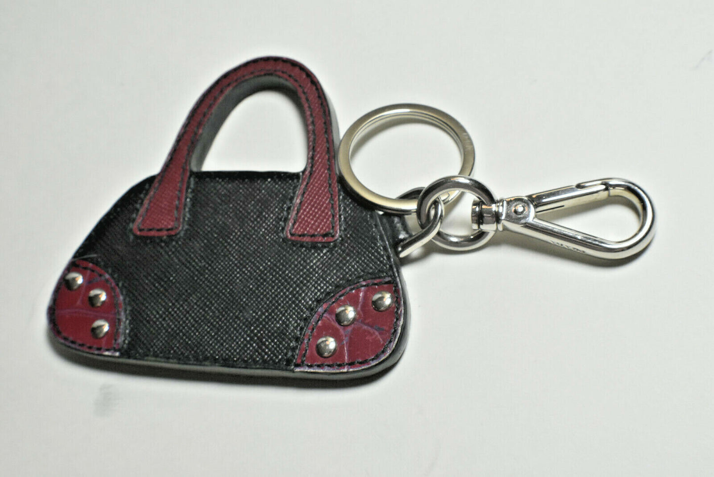 Prada HandBag Charm, Key Ring, Purse Fob. Leather & Silver, Never Used