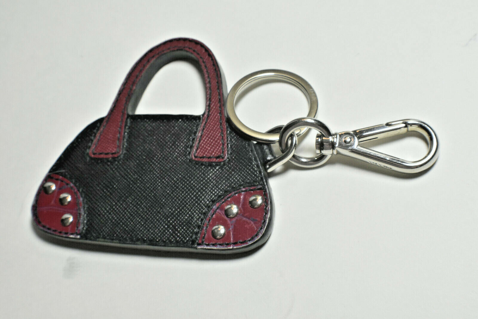 Prada HandBag Charm, Key Ring, Purse Fob. Leather & Silver, Never Used