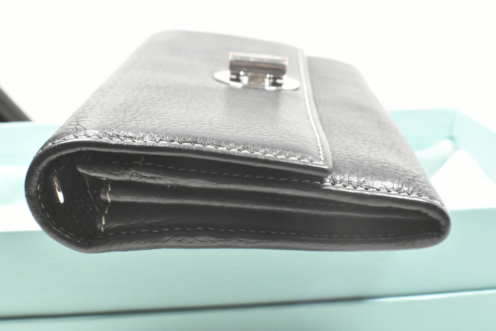 Tiffany & Co Wallet Continental Black & Blue Leather Manhattan Collection VGC