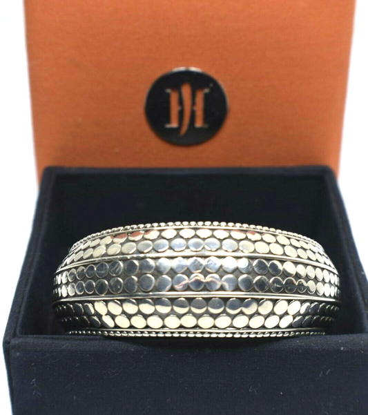 John Hardy Kick Cuff Bangle Dot Bracelet, Wide, Hinged Sterling Silver & Box