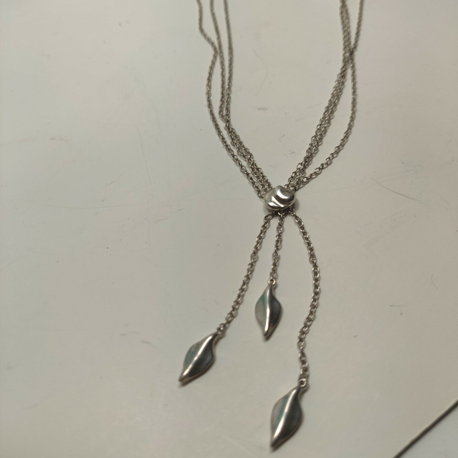 RARE Vintage Tiffany & Co Dangle Leaf Pendant Necklace Sterling Silver 18"