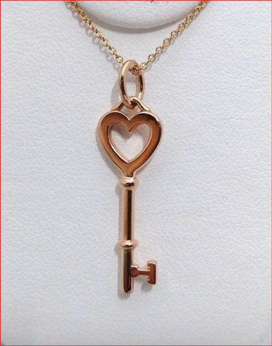 Tiffany & Co Open Heart Key Pendant 18K Rose Gold 4 Necklace w/Pouch
