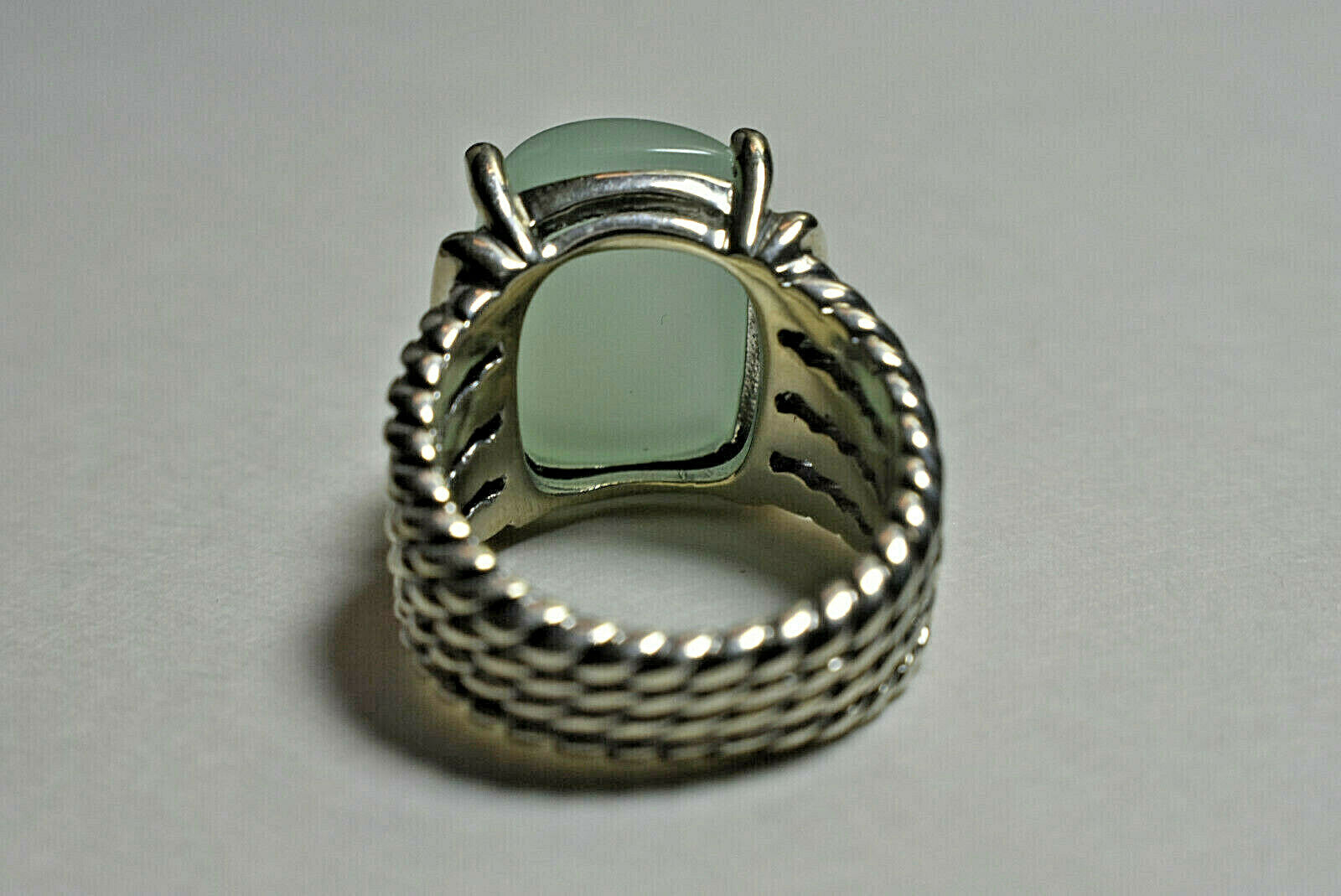 David Yurman Chalcedony Diamond 16 x12mm Wheaton Ring Sterling Silver & Pouch