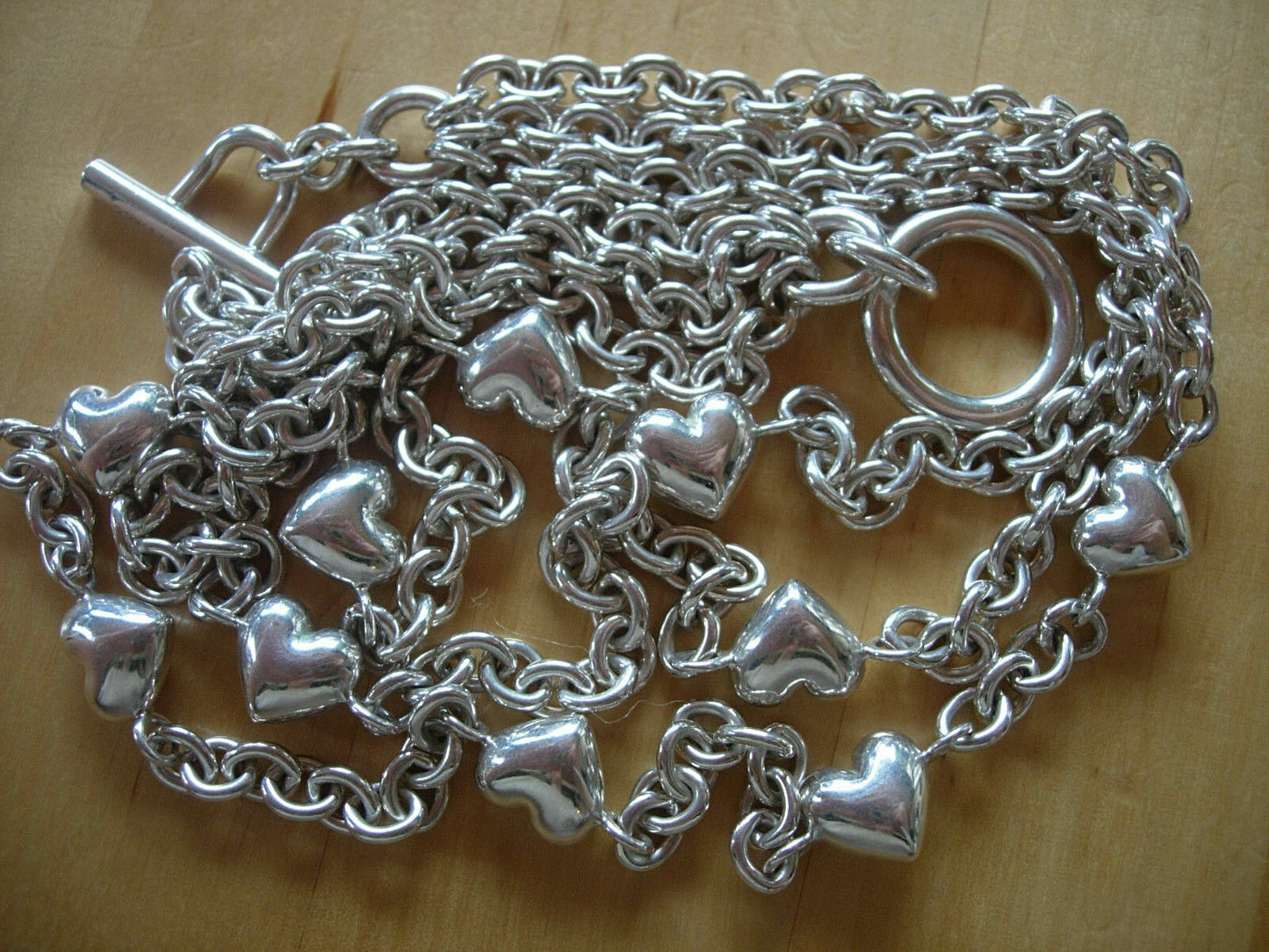 TIFFANY & Co Puffed Heart Multi Strand Chain Toggle Clasp Necklace RARE