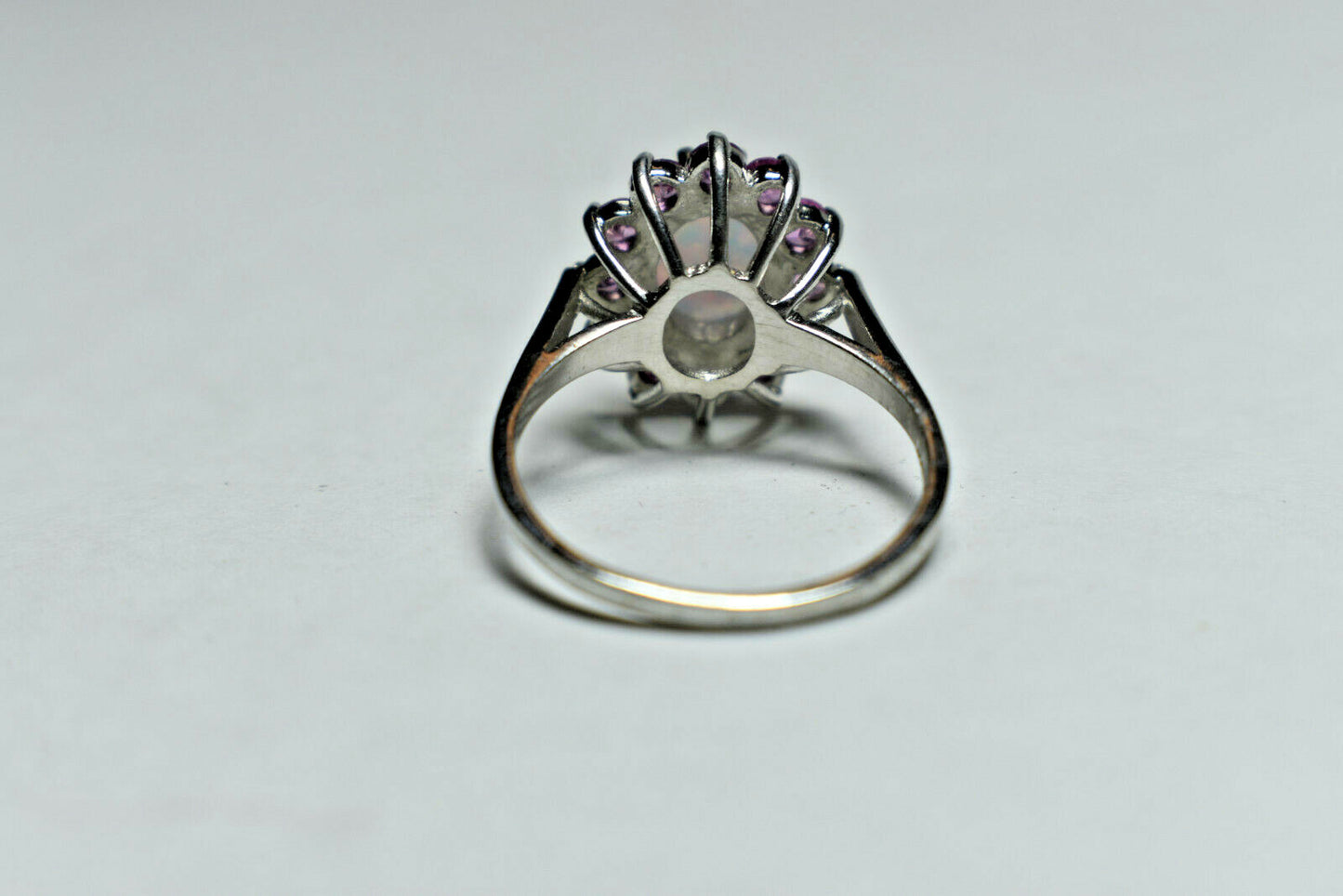 Large Opal & Pink Tourmaline Halo Cluster Cocktail Birthstone Ring Sizable 7.5