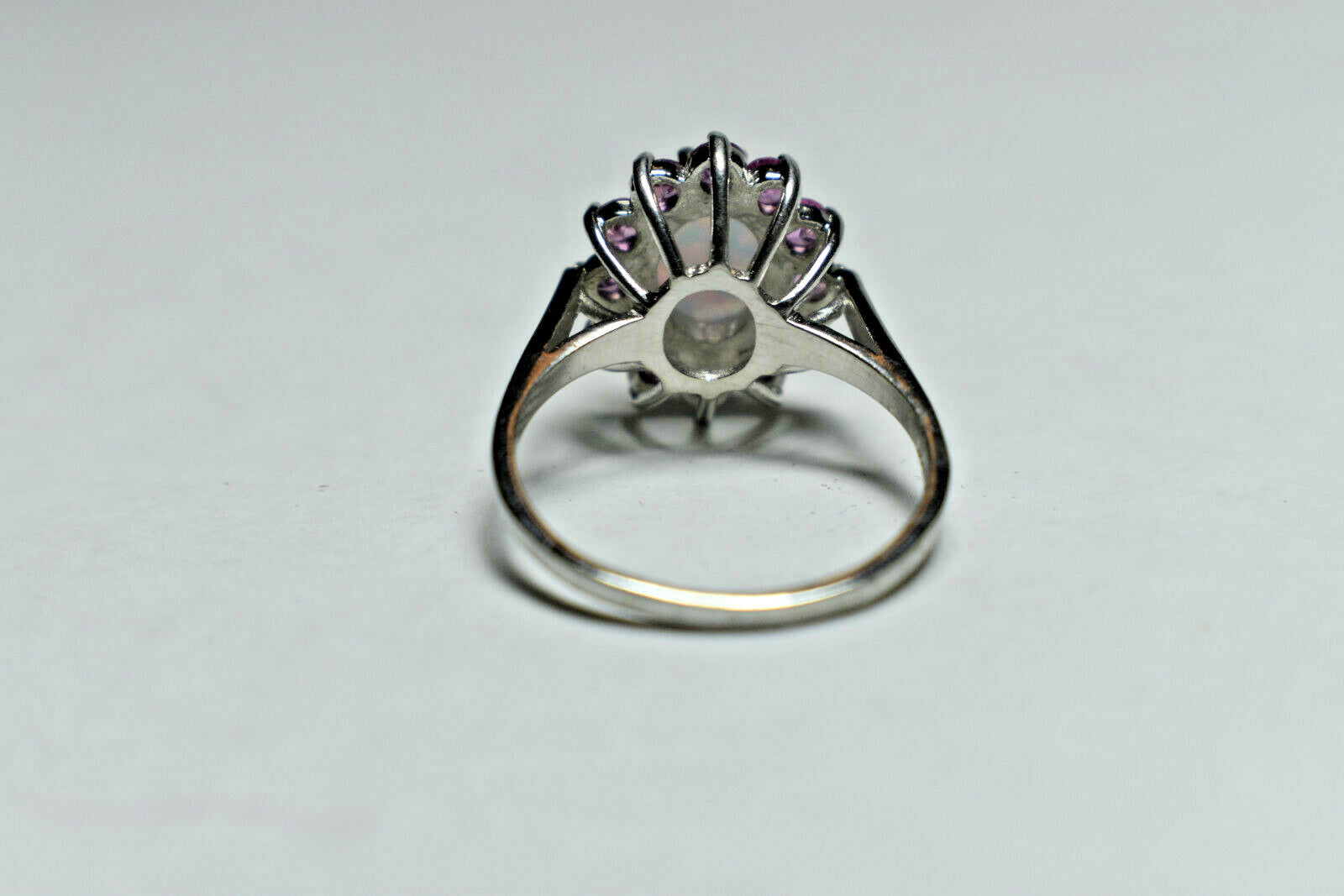 Large Opal & Pink Tourmaline Halo Cluster Cocktail Birthstone Ring Sizable 7.5