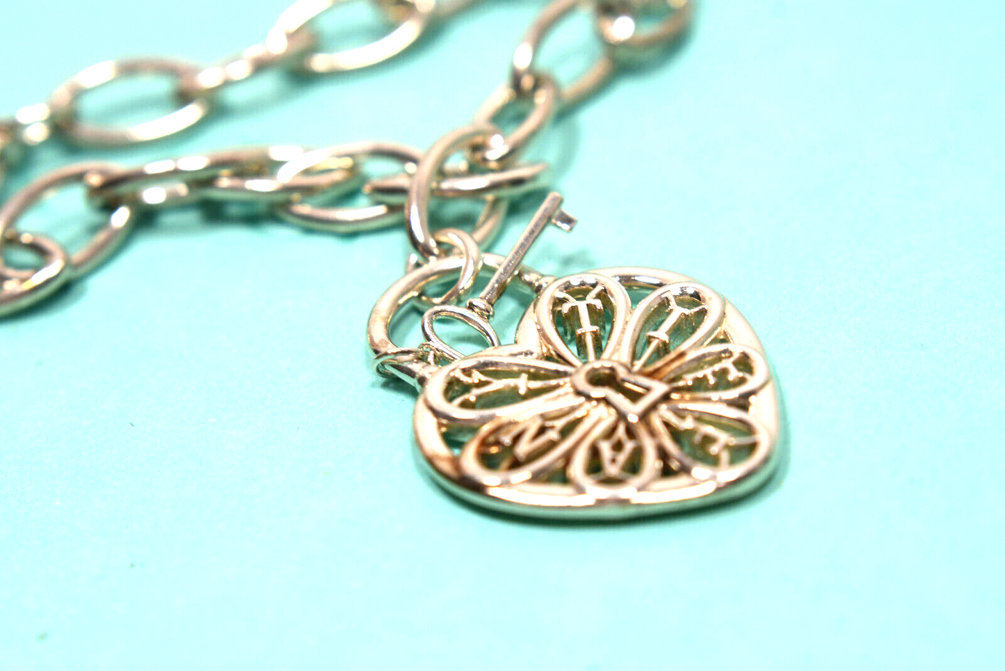 Tiffany & Co Large Padlock Lock Key Filigree Heart Bracelet Silver & Pouch