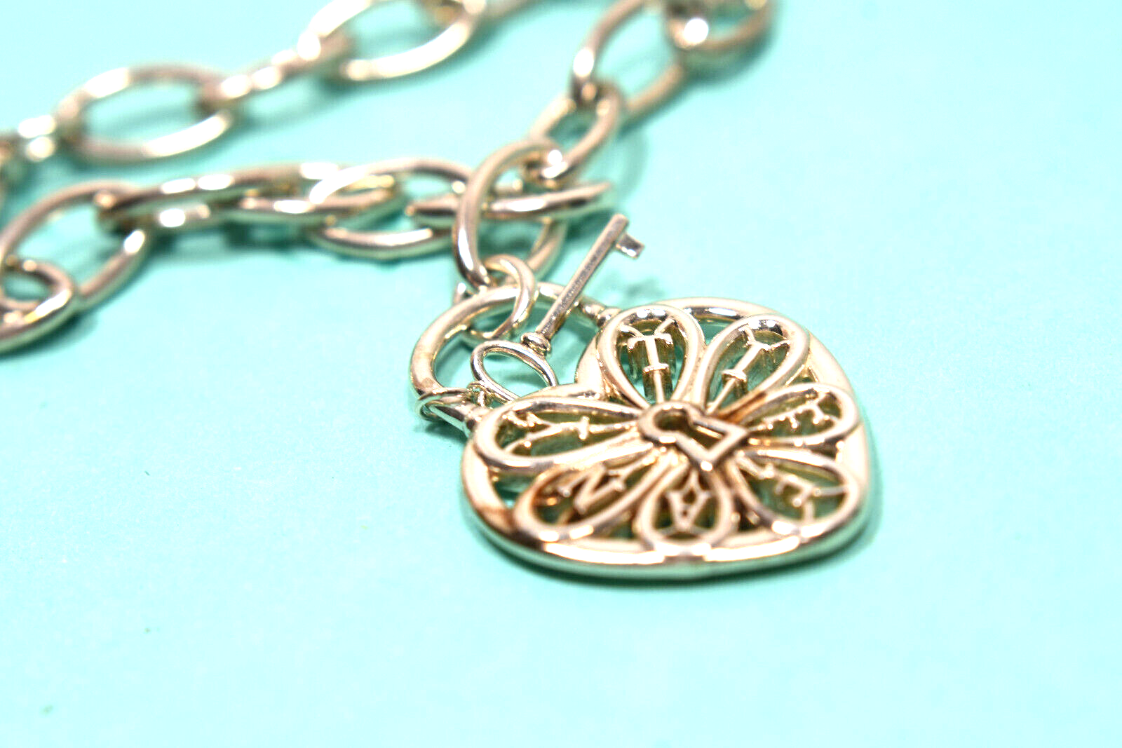 Tiffany & Co Large Padlock Lock Key Filigree Heart Bracelet Silver & Pouch