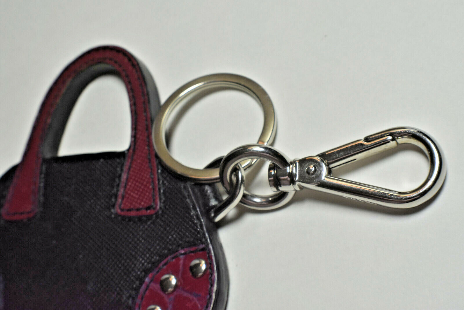 Prada HandBag Charm, Key Ring, Purse Fob. Leather & Silver, Never Used