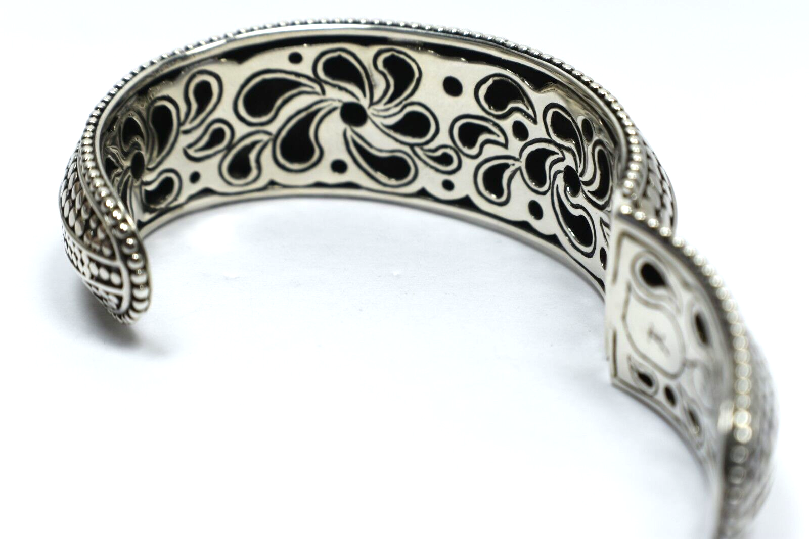 John Hardy Kick Cuff Bangle Dot Bracelet, Wide, Hinged Sterling Silver & Box