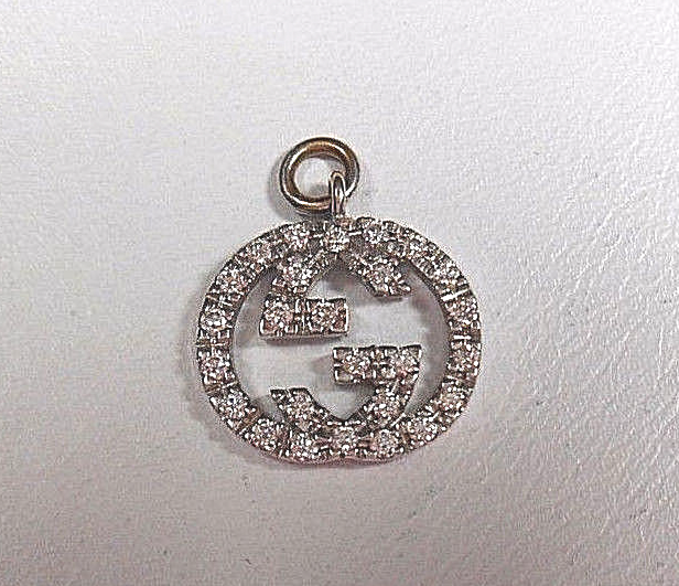 Gucci 18K White Gold Diamond Love Britt Double G Icon Pendant For Necklace