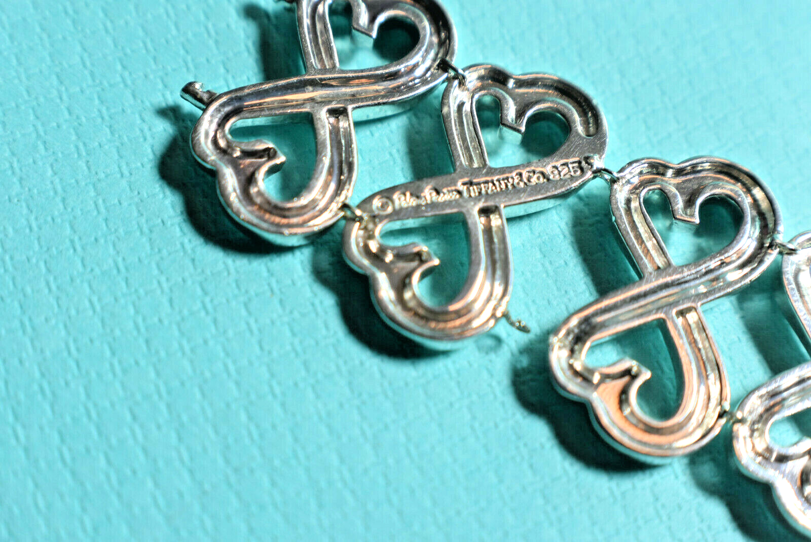 RARE Tiffany & Co Double Loving Hearts Bracelet Silver WIDE Pouch & Box