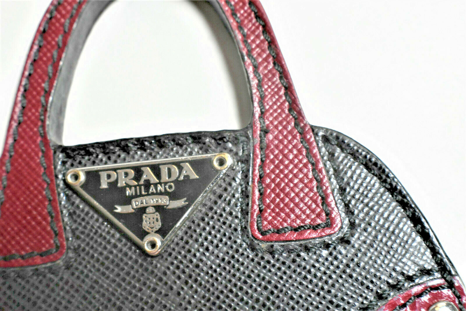 Prada HandBag Charm, Key Ring, Purse Fob. Leather & Silver, Never Used
