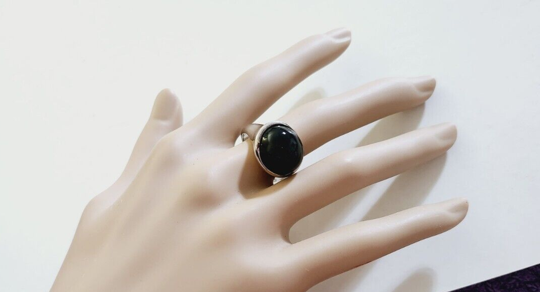 Tiffany & Co Elsa Peretti Large Domed  Black Jade 19mm Ring Sz 8,  Vintage