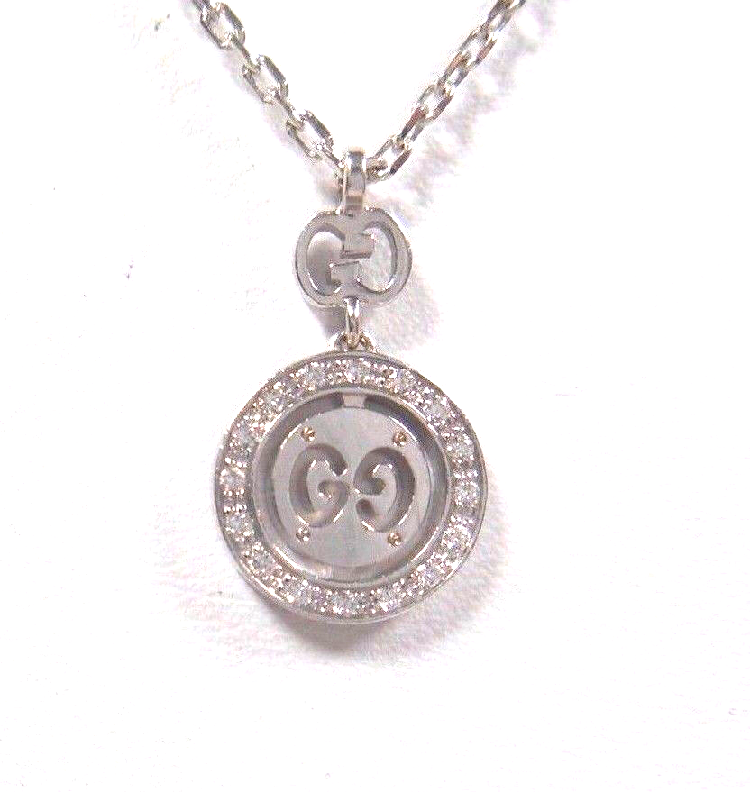 Gucci Gold Diamond Double G Necklace Twirl Icon Logo Pendant Necklace