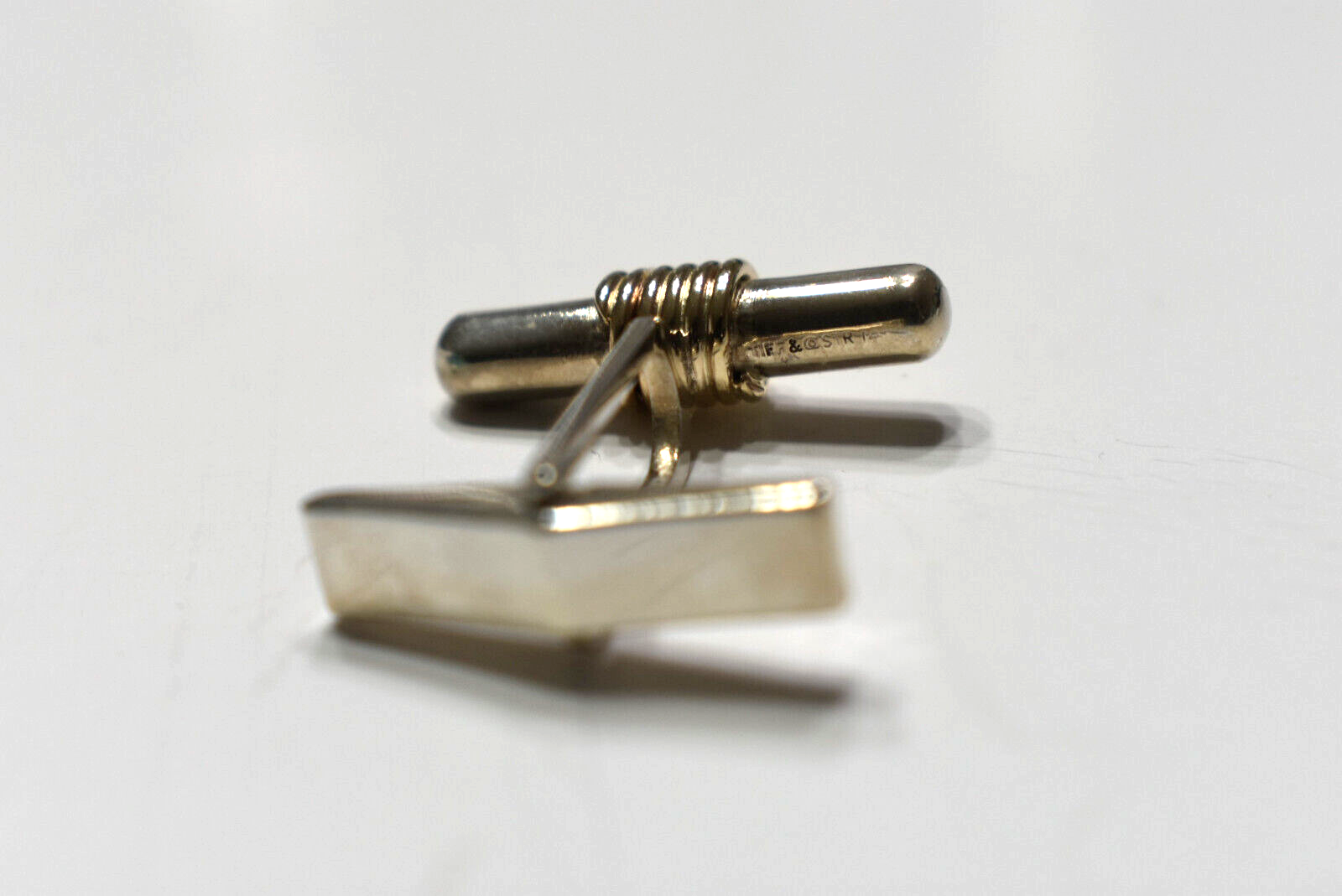 Tiffany & Co Silver & Gold Bar Cuff Links & Pouch Vintage Cufflinks