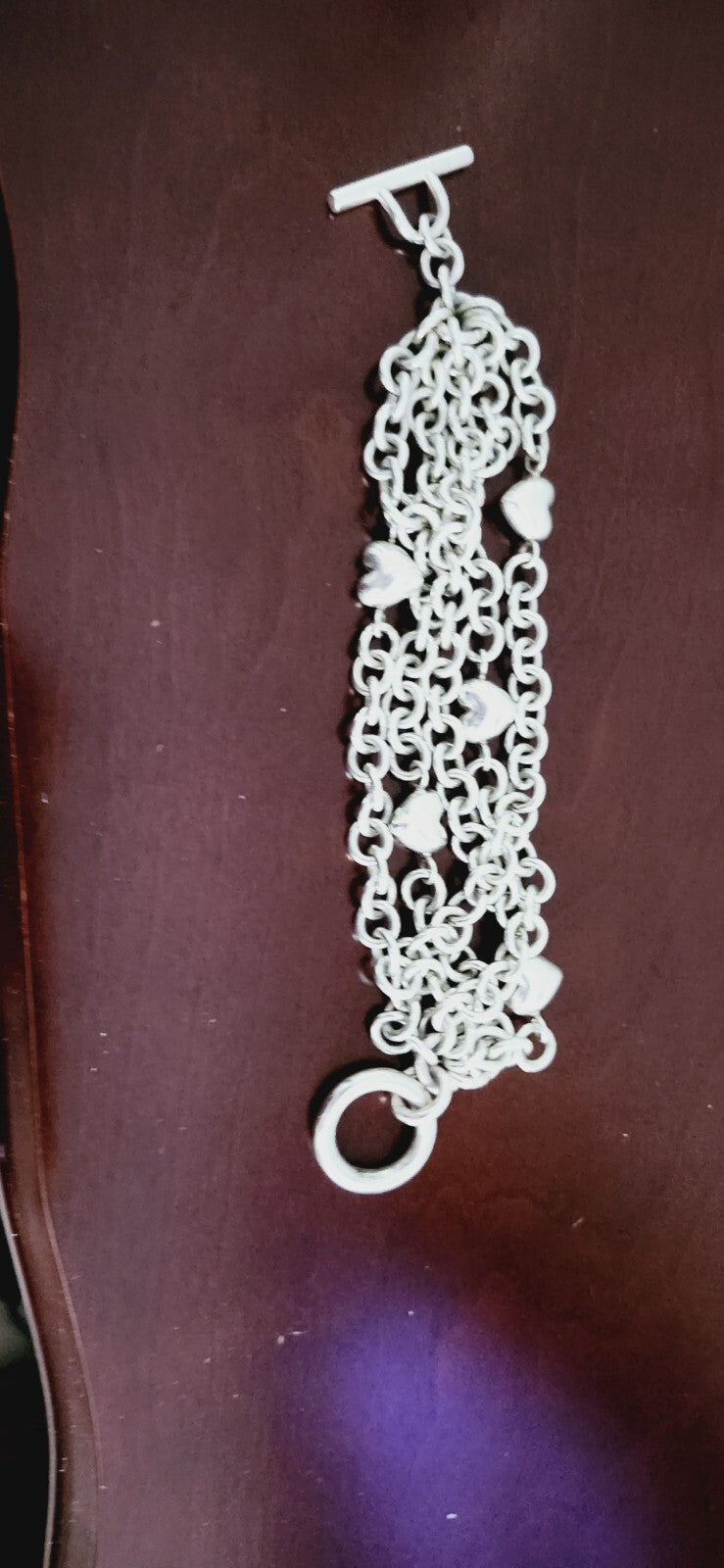 TIFFANY & Co Puffed Heart Multi-Strand Chain Toggle Clasp Bracelet Vintage RARE