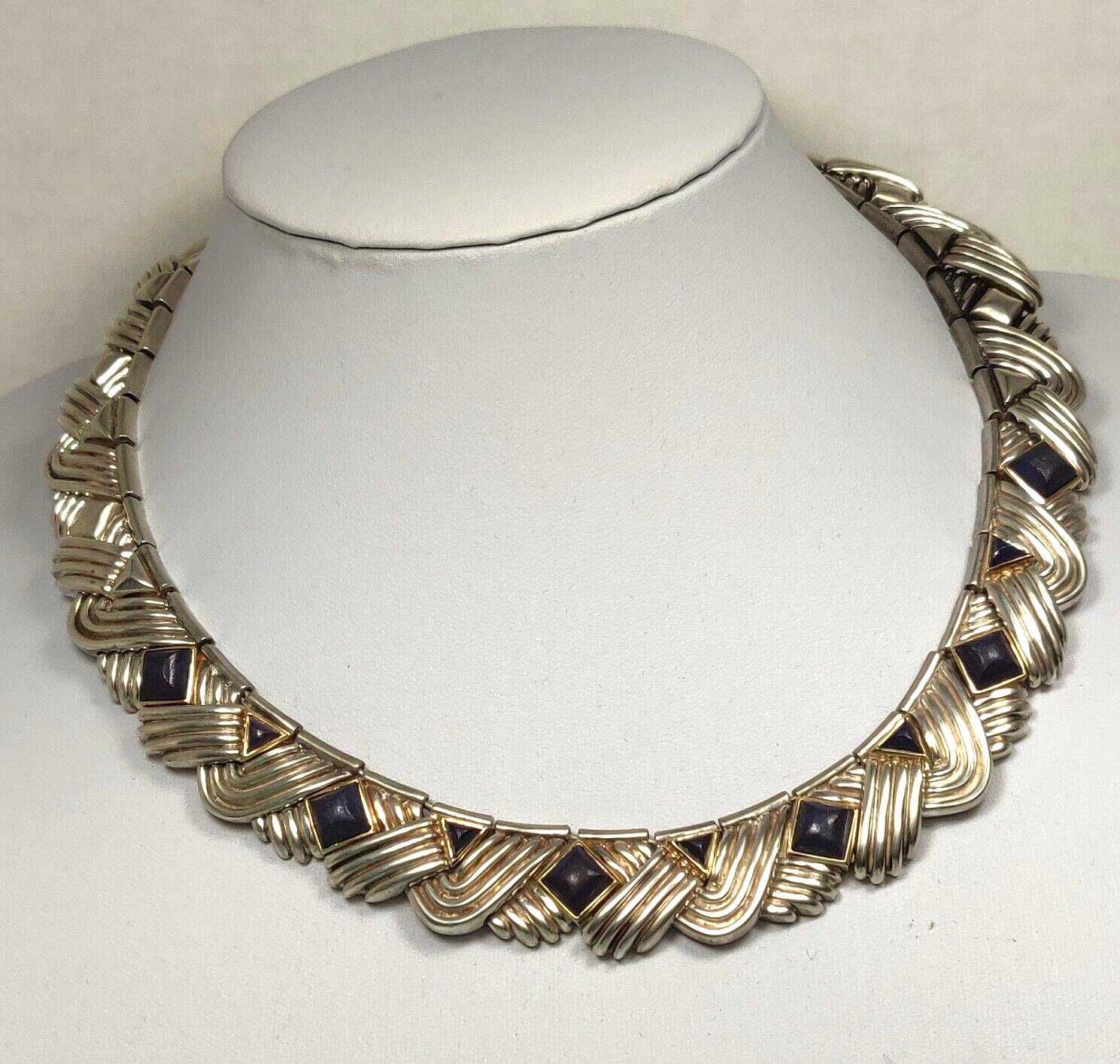 Tiffany & Co 29" Lapis Lazuli Round Bead Necklace Sterling Silver Rare Vintage