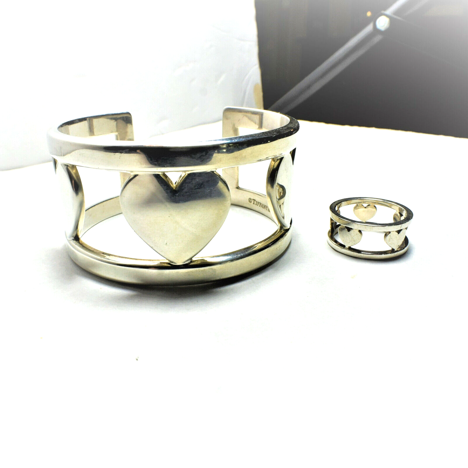 Tiffany & Co Triple Heart Cuff Bangle Bracelet, Opens Sterling Silver & 18k Gold