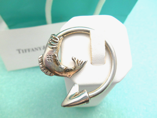 Tiffany & Co. Fish Themed Solid Sterling Silver Key Chain Ring -Very Rare! 