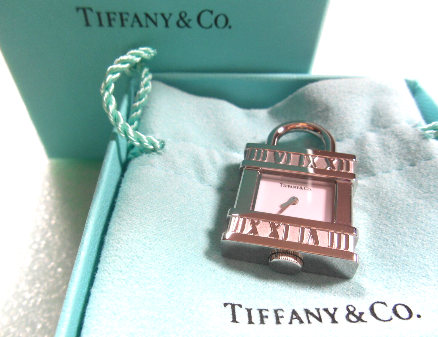 NEW! Tiffany & Co Atlas Lock Watch Pendant Charm Swiss SS 4 Necklace Bracelet