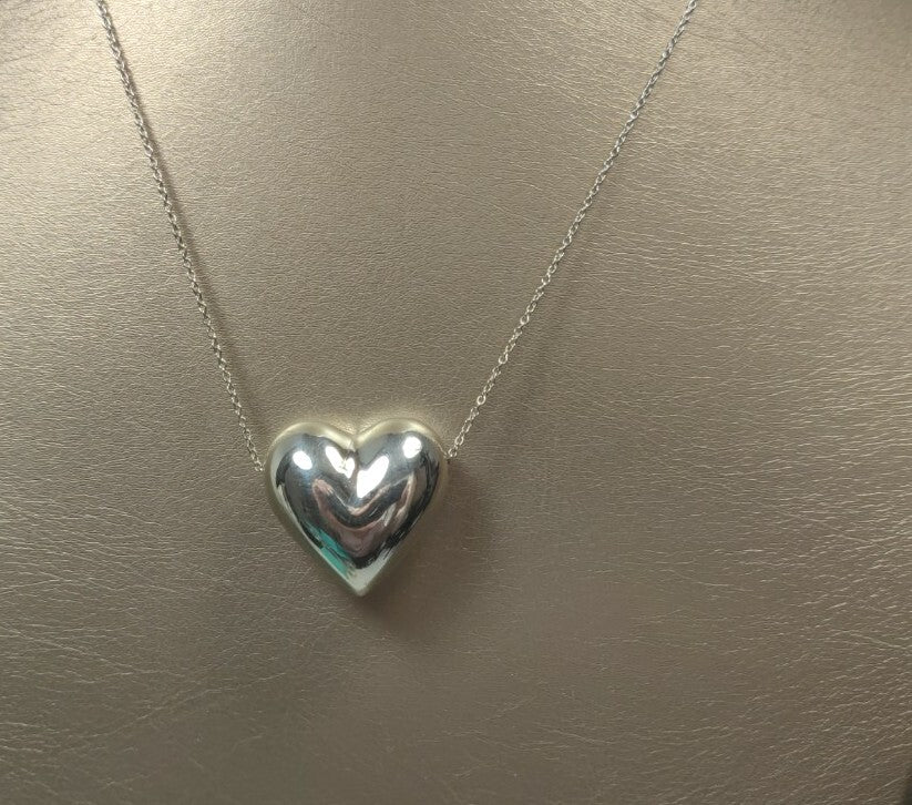 Tiffany & Co Silver Puffed Heart Pendant Charm Necklace Vintage 16"
