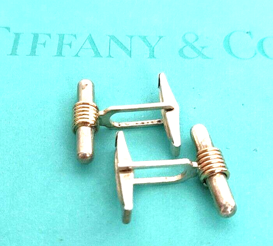 Tiffany & Co Silver & Gold Bar Cuff Links & Pouch Vintage Cufflinks