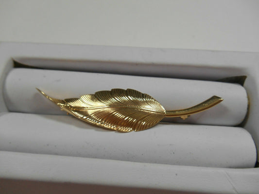 Rare Tiffany & Co Leaf Feather Brooch Pin w/ # 14K Yellow Gold Engraved Exc Cond
