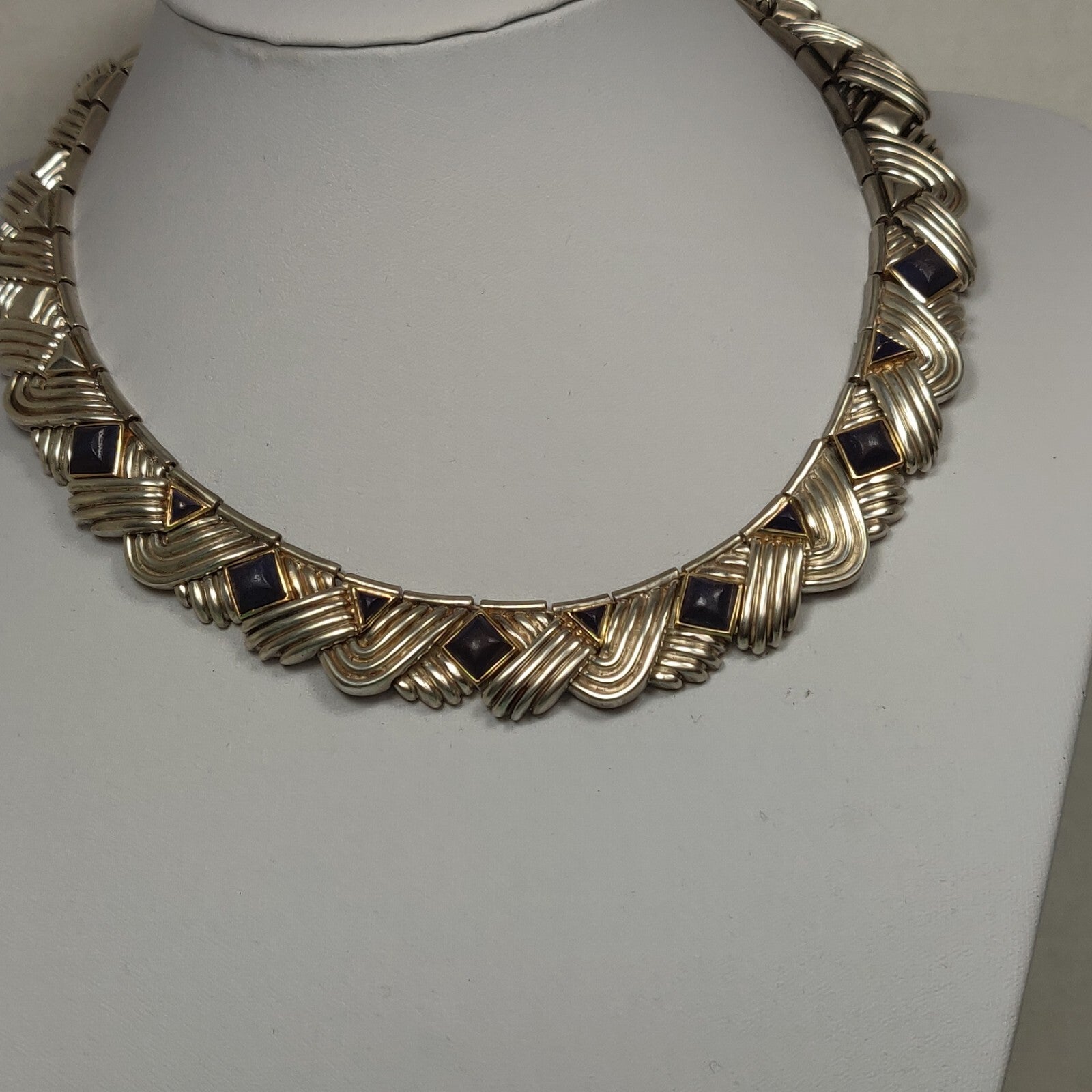 Tiffany &Co Lapis Lazuli Rare Vintage Necklace Gold & Sterling Silver 18"