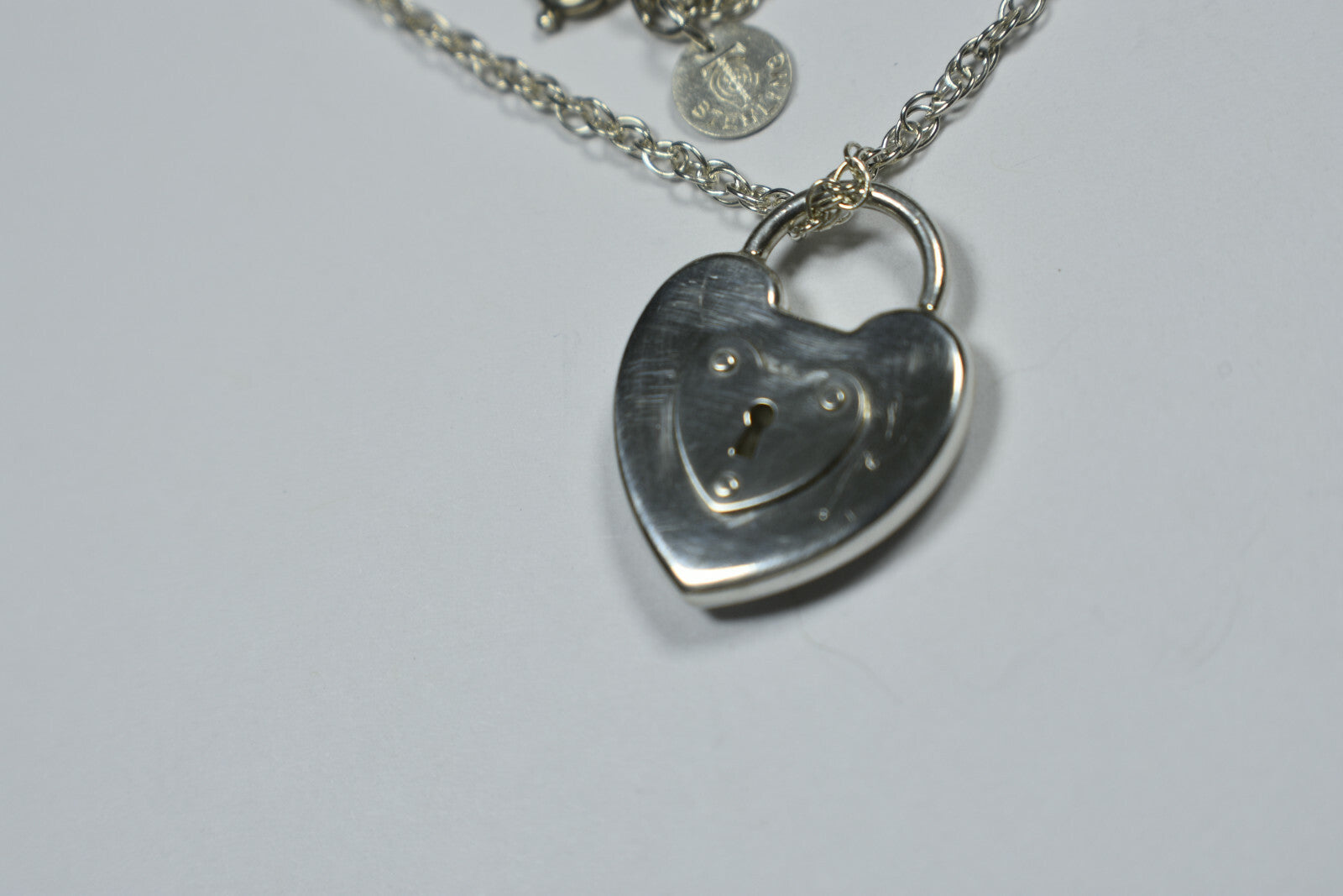Tiffany & Co 1" Silver Heart Emblem Padlock Lock Heavy Chain Necklace 18"