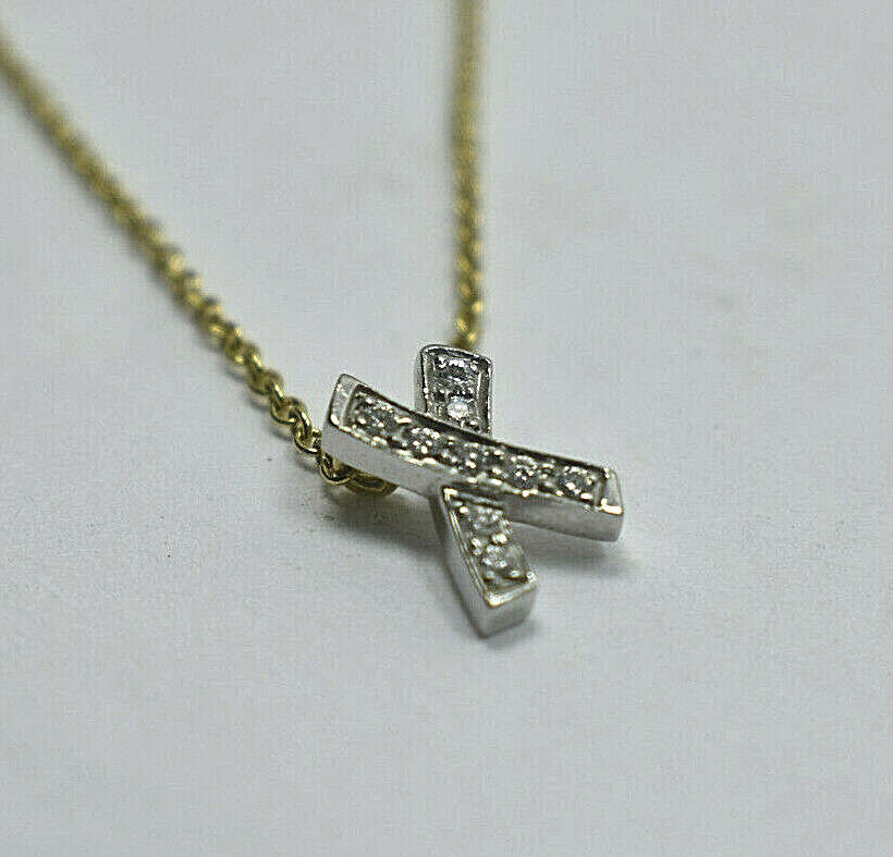 VintageTiffany & Co Platinum Diamond Signature X 18K Gold Necklace, Suede Box
