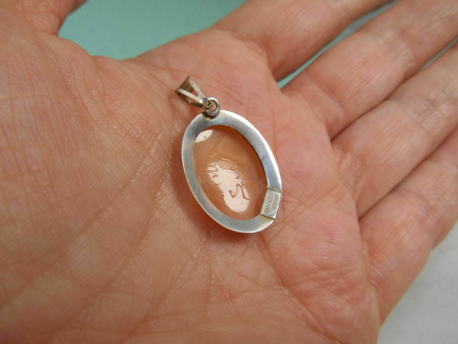 Italian Cameo Hand Carved Shell Sterling Silver Millgrain Pendant 4 Necklace