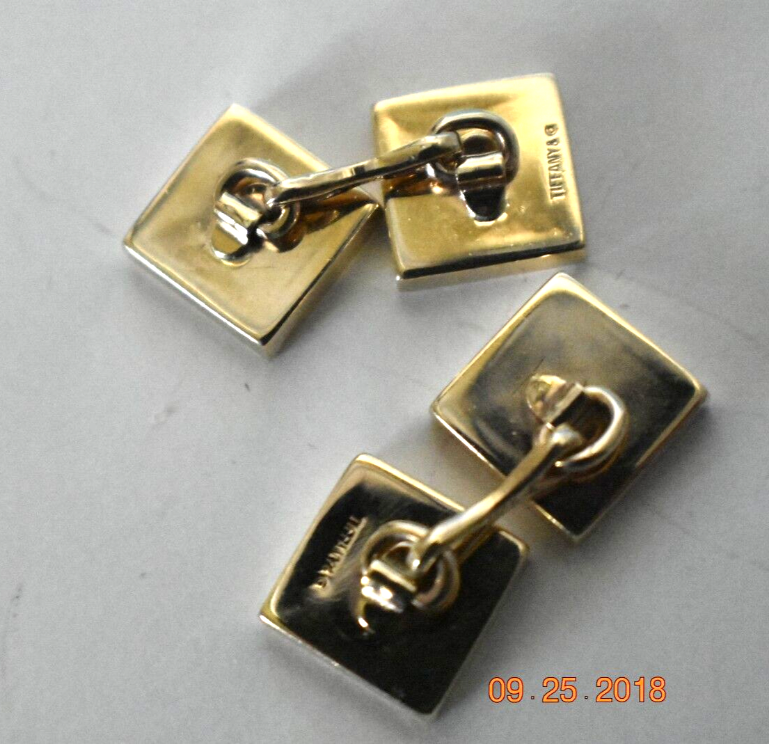 Tiffany & Co Cufflinks Cuff Links Rare Textured 14K Gold Square Ribbed & Pouch