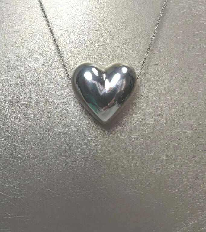 Tiffany & Co Silver Puffed Heart Pendant Charm Necklace Vintage 16"