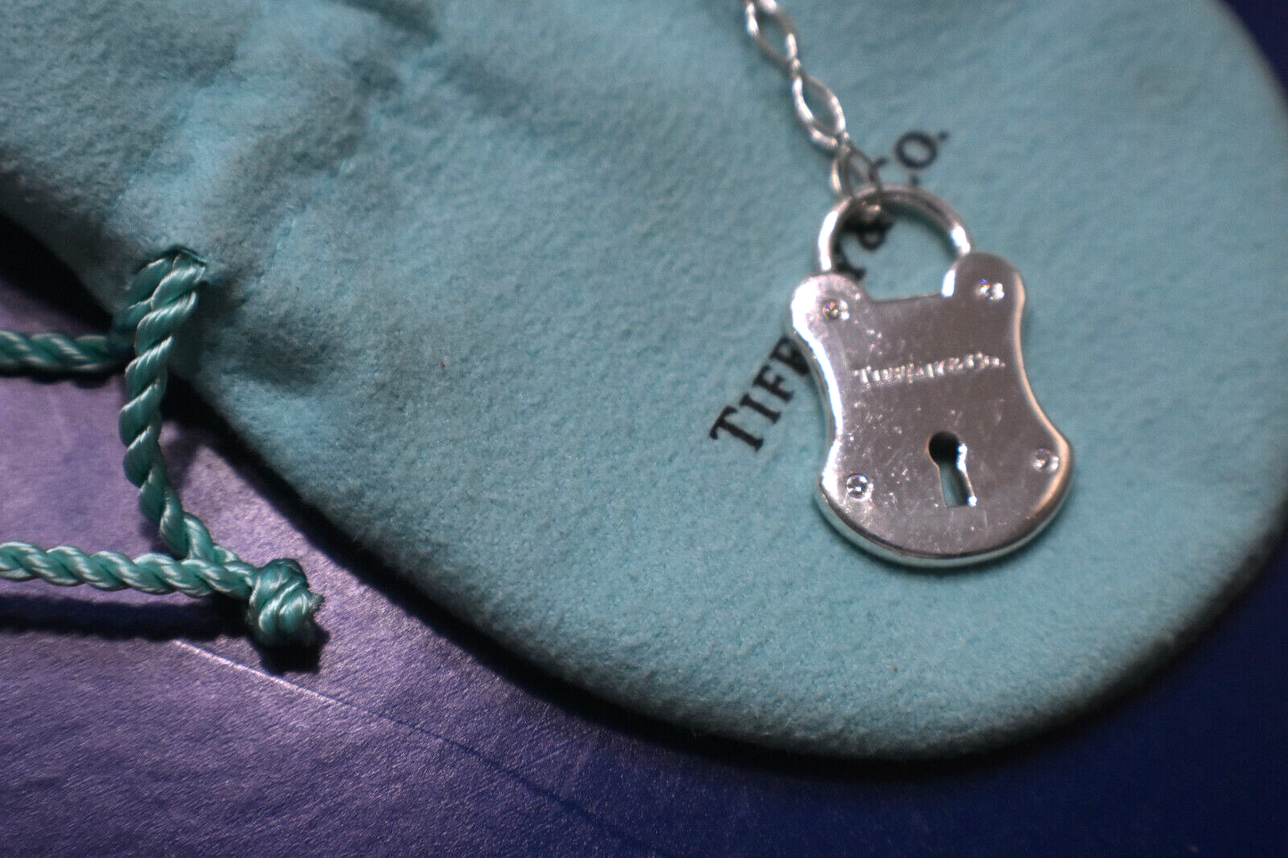 Tiffany &Co DIAMOND Arc Lock Padlock Pendant Fancy Oval Link Necklace RARE