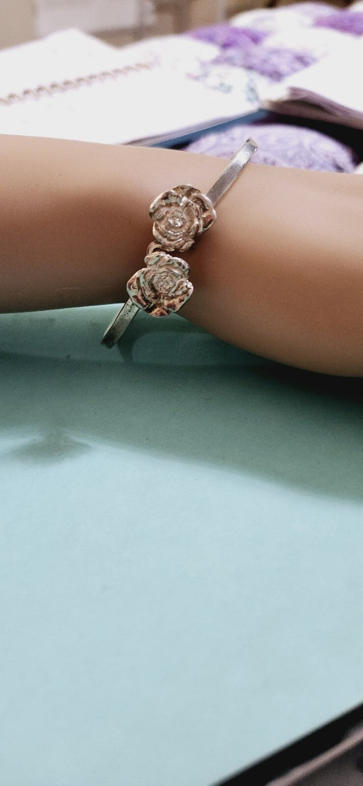 Tiffany & Co Nature Roses Bangle Bracelet Sterling Silver Great Cond.  Pouch