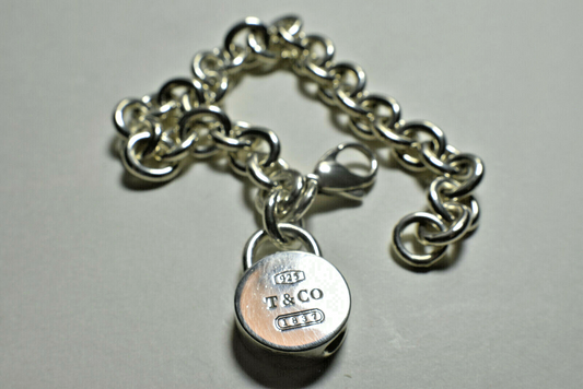 Tiffany & Co 1837 Round Lock Charm Pendant (Opens) Link Bracelet Sterling Silver
