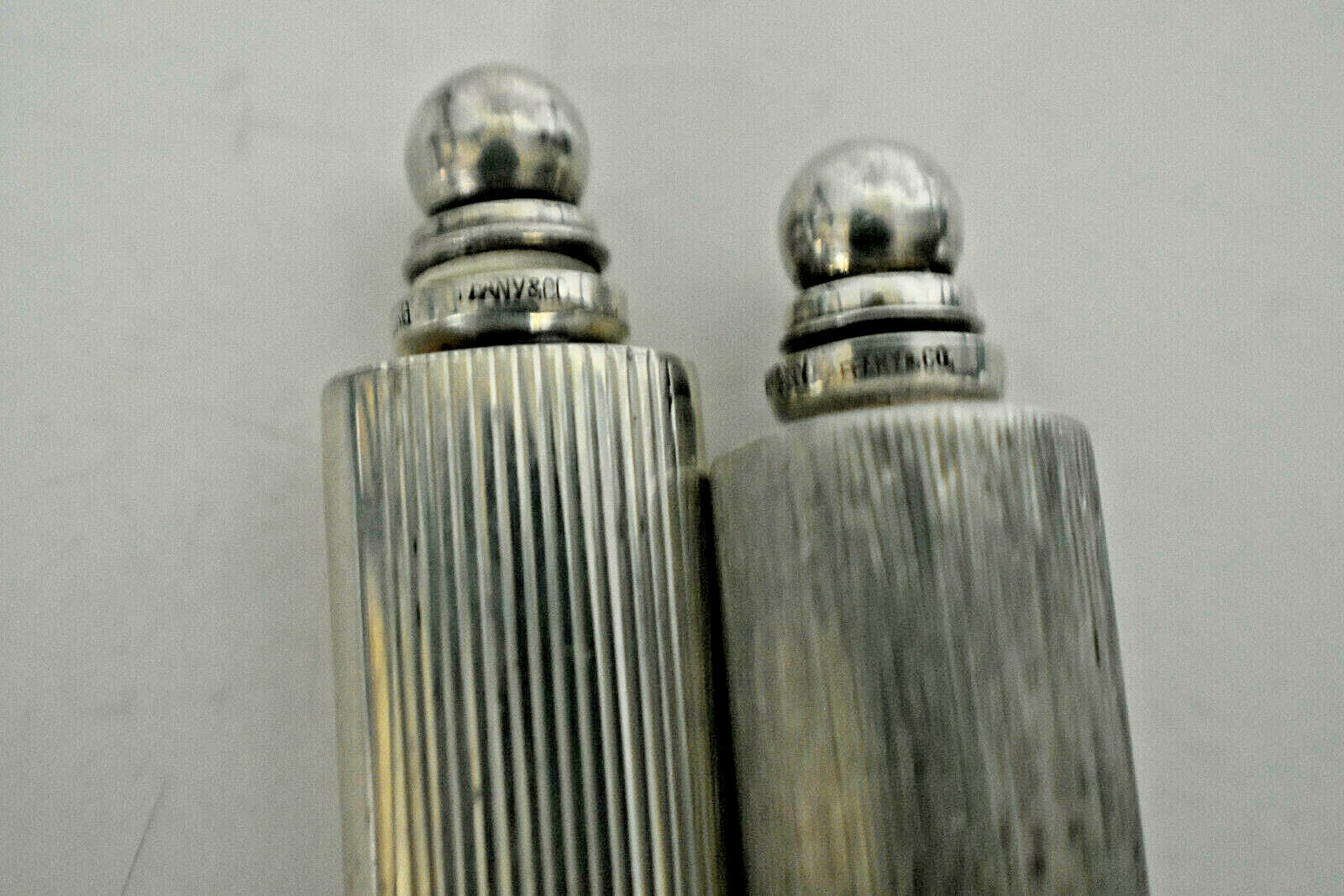 Tiffany & Co. 2 Grooved Mini Perfume Bottles Handbag Size Sterling Silver Rare