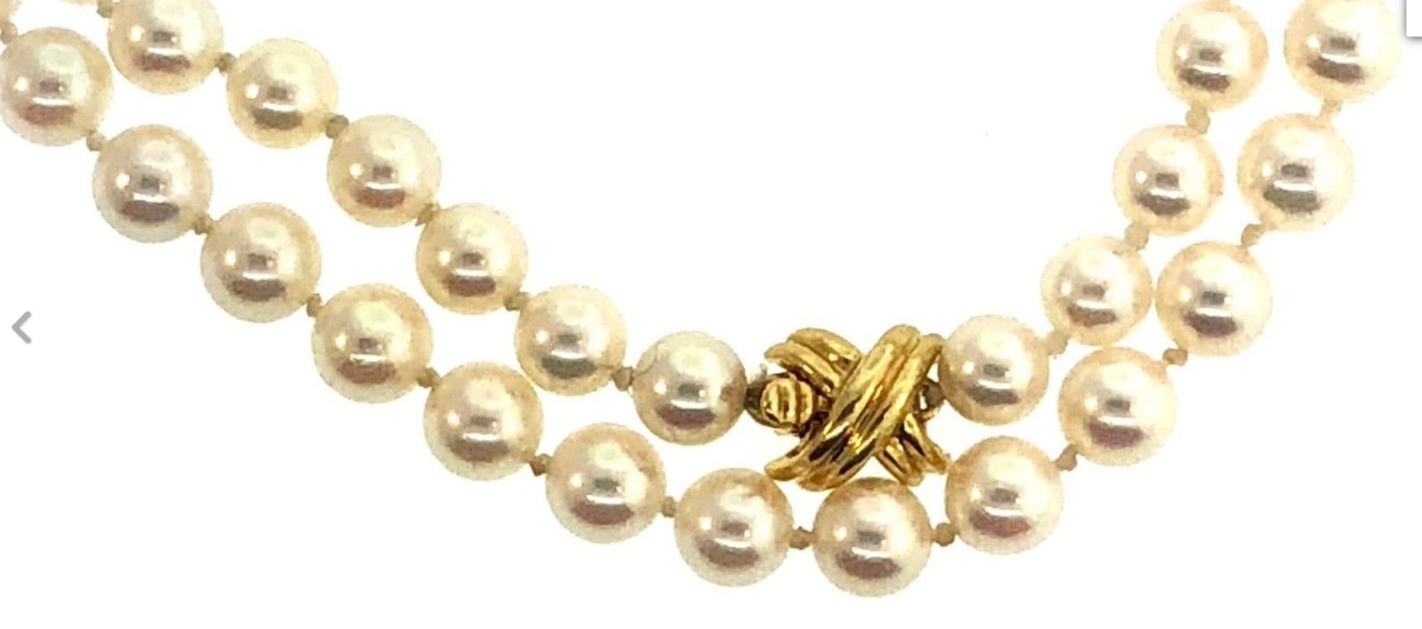 Tiffany & Co 18K Gold Akoya Pearl Signature X 18" Strand Necklace w/ Suede Case