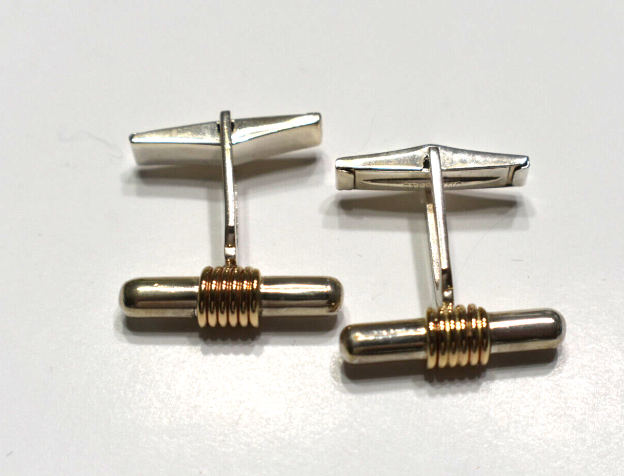 Tiffany & Co Silver & Gold Bar Cufflinks Cuff Links & Pouch