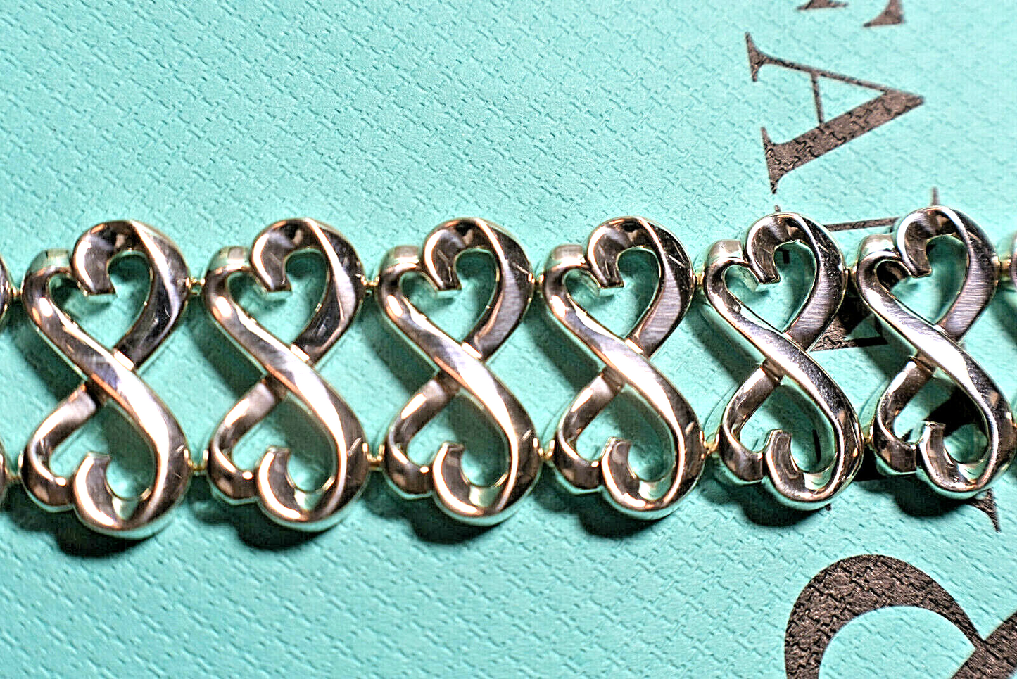 RARE Tiffany & Co Double Loving Hearts Bracelet Silver WIDE Pouch & Box