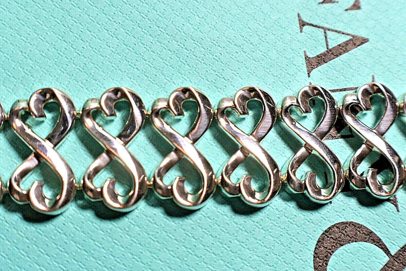 RARE Tiffany & Co Double Loving Hearts Bracelet Silver WIDE Pouch & Box