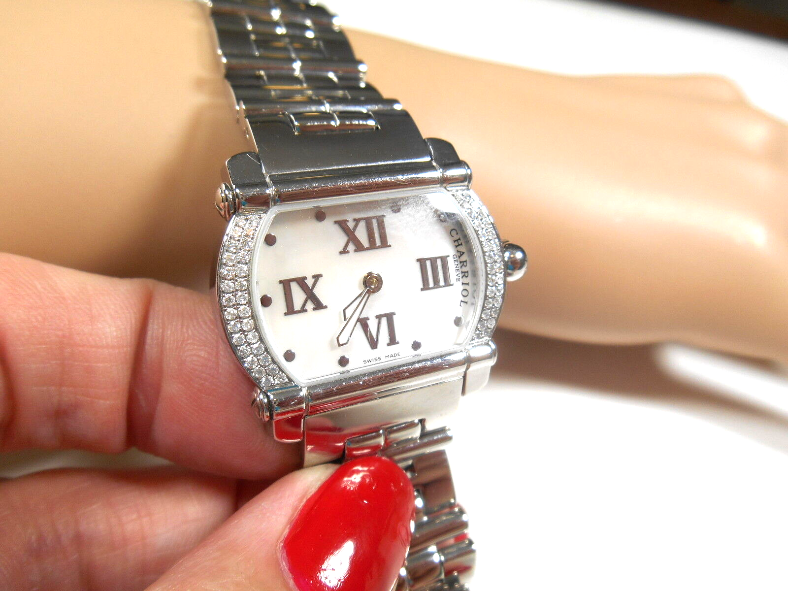 $7K Ladies Phillipe Charriol Diamond Actor Watch Mother of Pearl Stainless Steel
