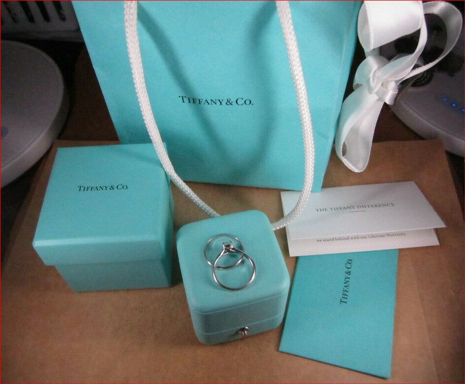 Tiffany & Co Platinum .40ct Lucida Diamond Engagement Wedding Band Rings Set
