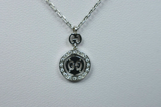 Gucci Double GG Love Britt 18K Gold Diamond Icon Logo Pendant Necklace Pouch Box