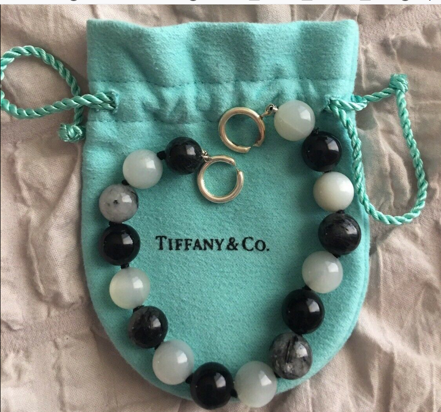 Tiffany & Co Paloma Picasso Rare Moonstone Quartz Onyx Bead Bracelet & Pouch