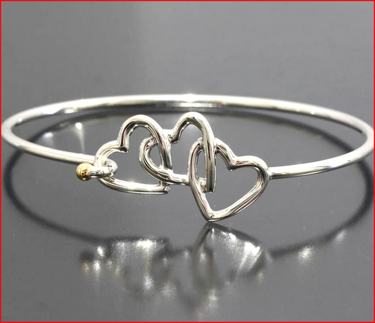Tiffany & Co Triple Heart Cuff Bangle Bracelet, Opens Sterling Silver & 18k Gold