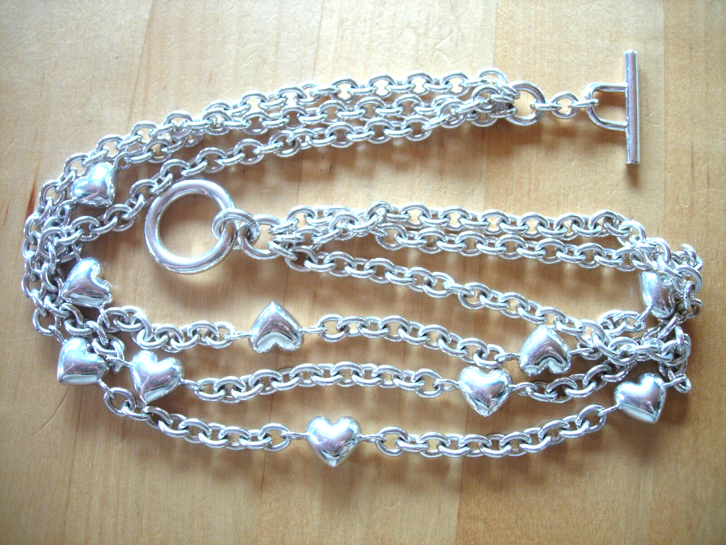 TIFFANY & Co Puffed Heart Multi-Strand Chain Toggle Clasp Necklace RARE 17.25"